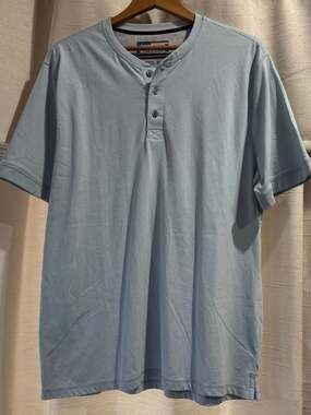 American Threads Light Blue Short Sleeve Henley Shirt Size XL